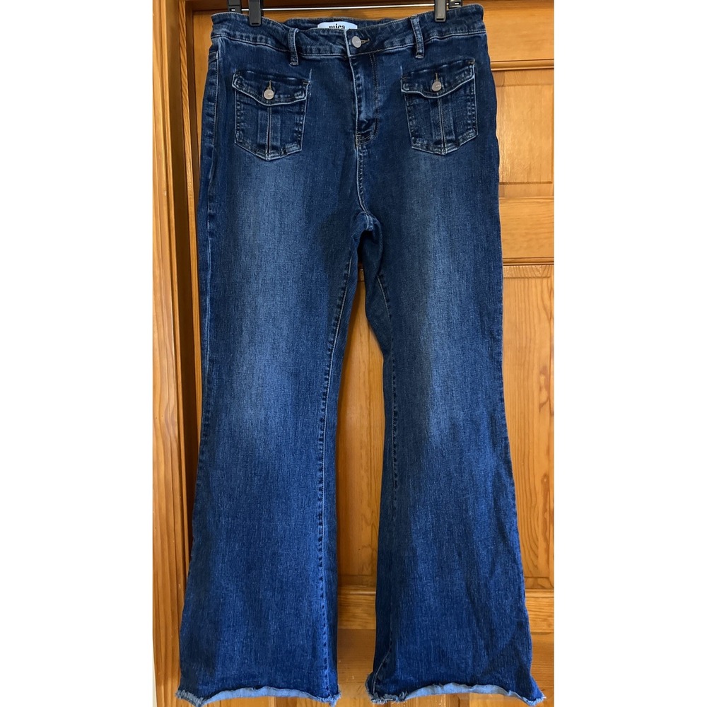 Mica Women's Wide-Leg High Rise Stretch Jeans Sz 32 Raw Hem